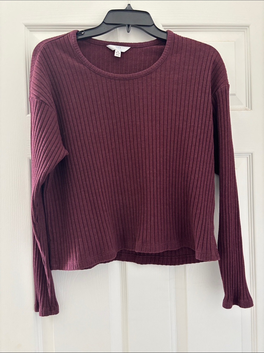 Time and Tru Ribbed Long-Sleeve Top - Burgundy